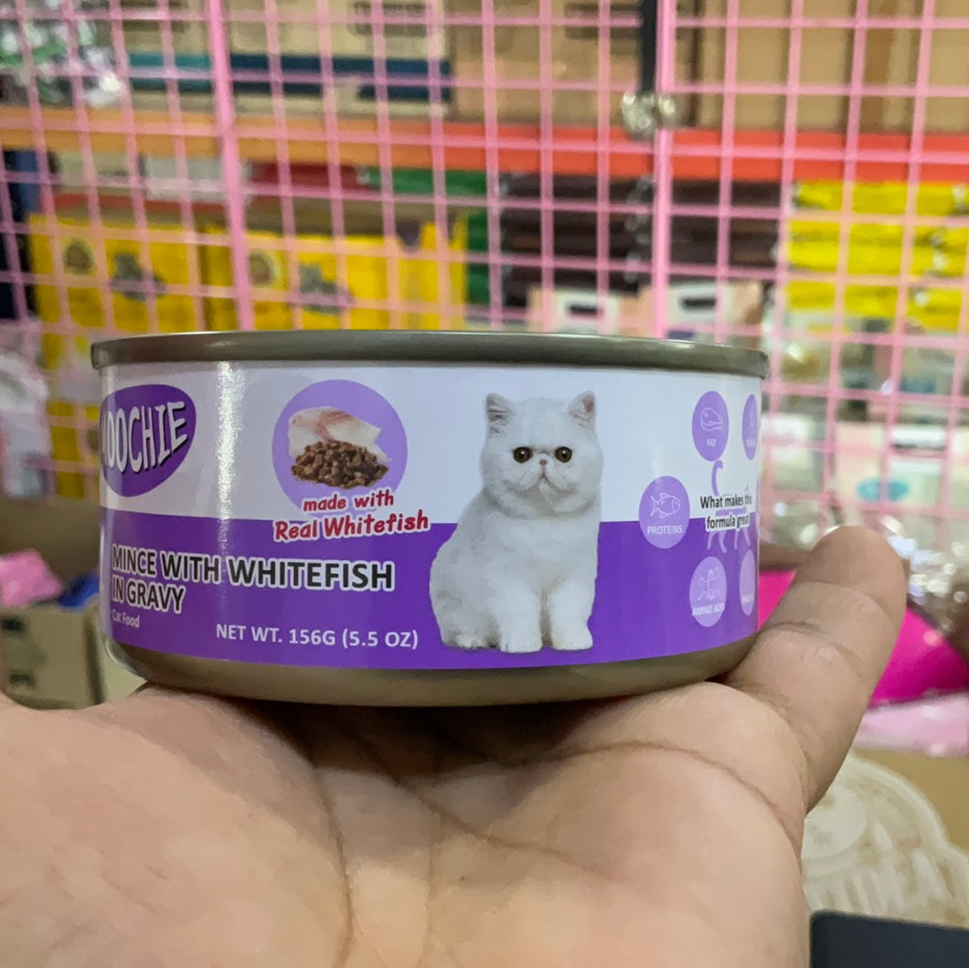 MOOCHIE CANNED CAT MINCE WITH WHITFISH IN GRAVY 156GR