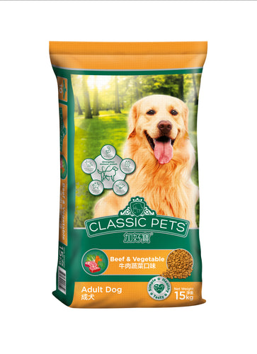 Classic Pets.  ADULT Dog Dry Beef vegtable Flavour.15kg