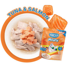 Load image into Gallery viewer, moochie meaty pouch tuna &amp; salmon recipe in jelly 70grx12pcs in box