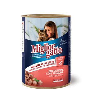 Migliorgatto ASSORTED CHUNKS CAT SALMON/FISH/CHICKEN TURKEY 405GX24CAN