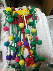 Parrot toy wood with rope