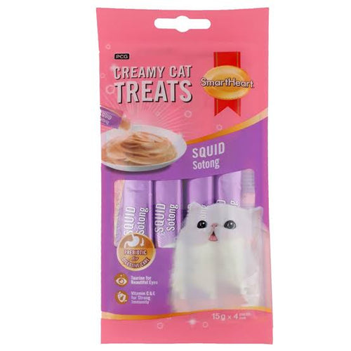 SMARTHEART CREAMY TREAT CAT SQUID FLAV 15GX4